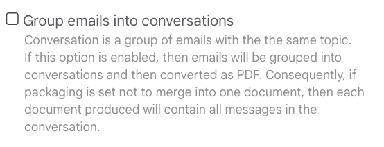 Group emails by topic in PDF